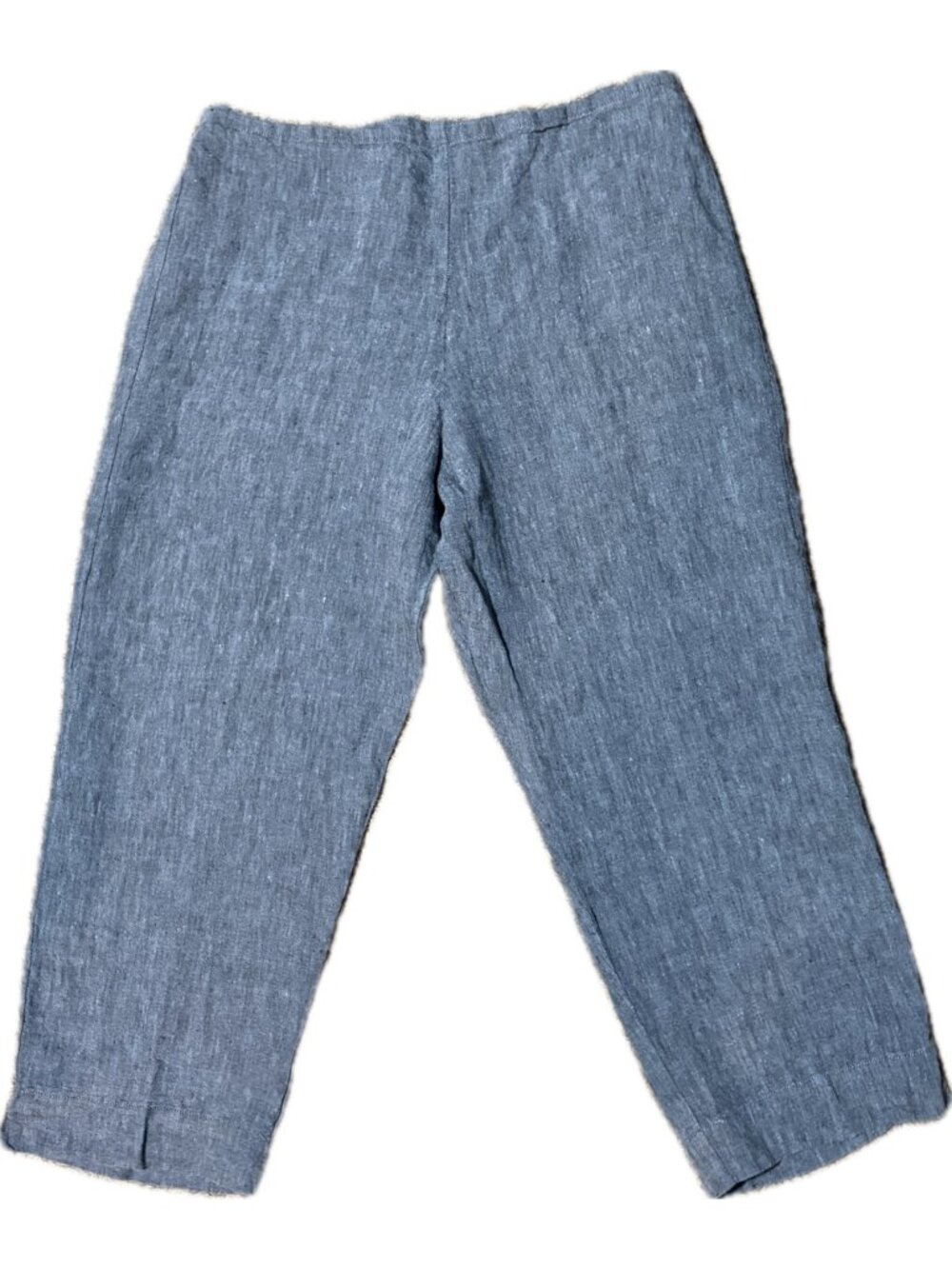 Bryn Walker L Linen Capri Pants Lagenlook Blue Gray Cropped Art To Wear Flax